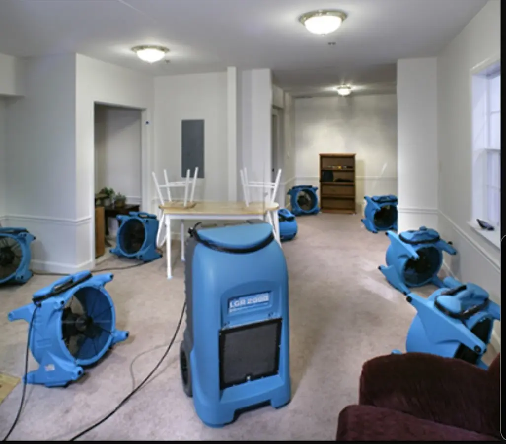 Air movers and dehumidifier setup for Water Damage Restoration in Monroeville